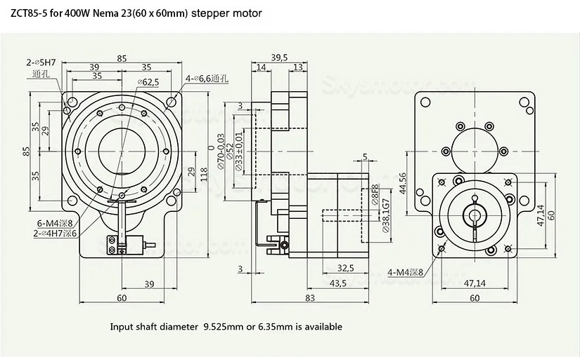 ZCT85-5/ZCT85-10 中空ロータリーアクチュエータ 入力シャフト 14mm (60mm 400W ACサーボモーター/ステッピングモーター用)